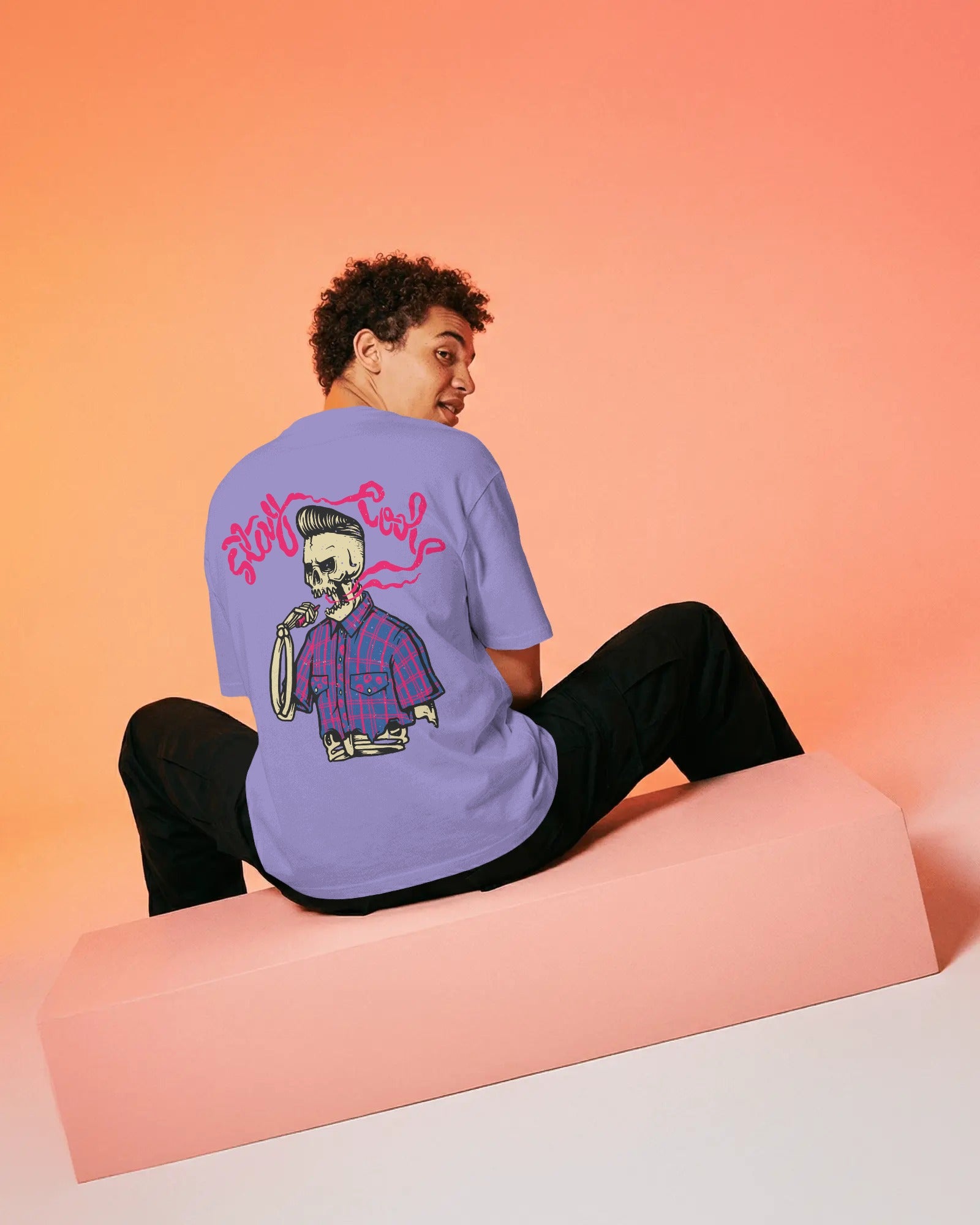 Relaxed fit T-shirt - Skeleton Graphic T-Shirt — 'Stay Cool' Retro Rock Tee