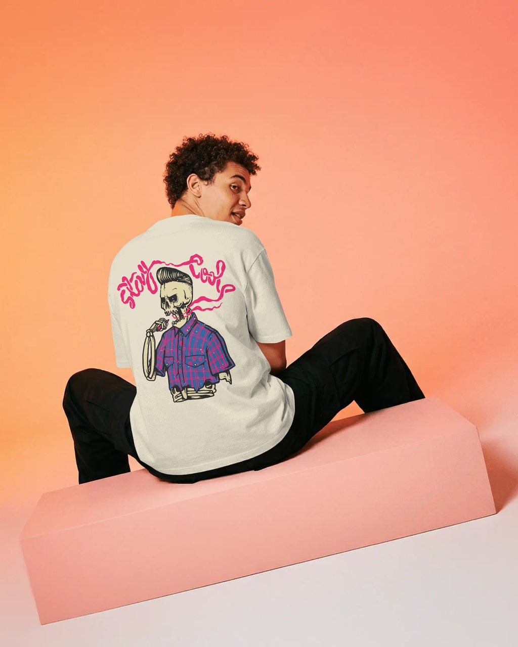 Relaxed fit T-shirt - Skeleton Graphic T-Shirt — 'Stay Cool' Retro Rock Tee