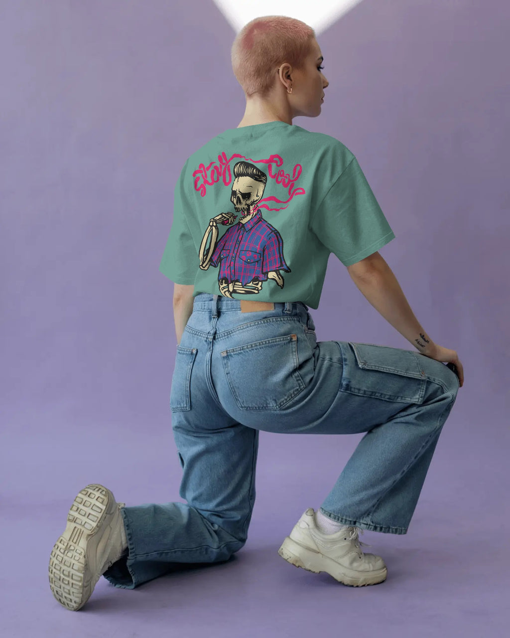 Relaxed fit T-shirt - Skeleton Graphic T-Shirt — 'Stay Cool' Retro Rock Tee
