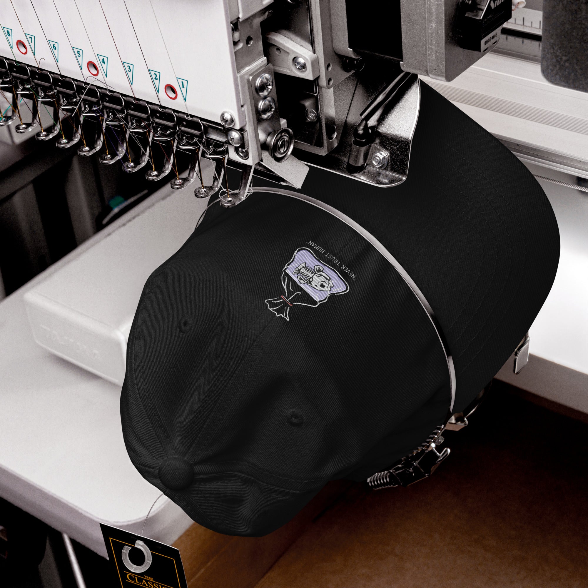 Embroidered Dad Hat – "Never Trust Human" Design, Unstructured Cotton Twill