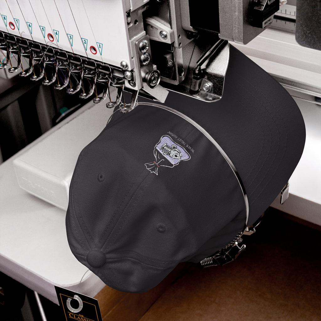 Embroidered Dad Hat – "Never Trust Human" Design, Unstructured Cotton Twill