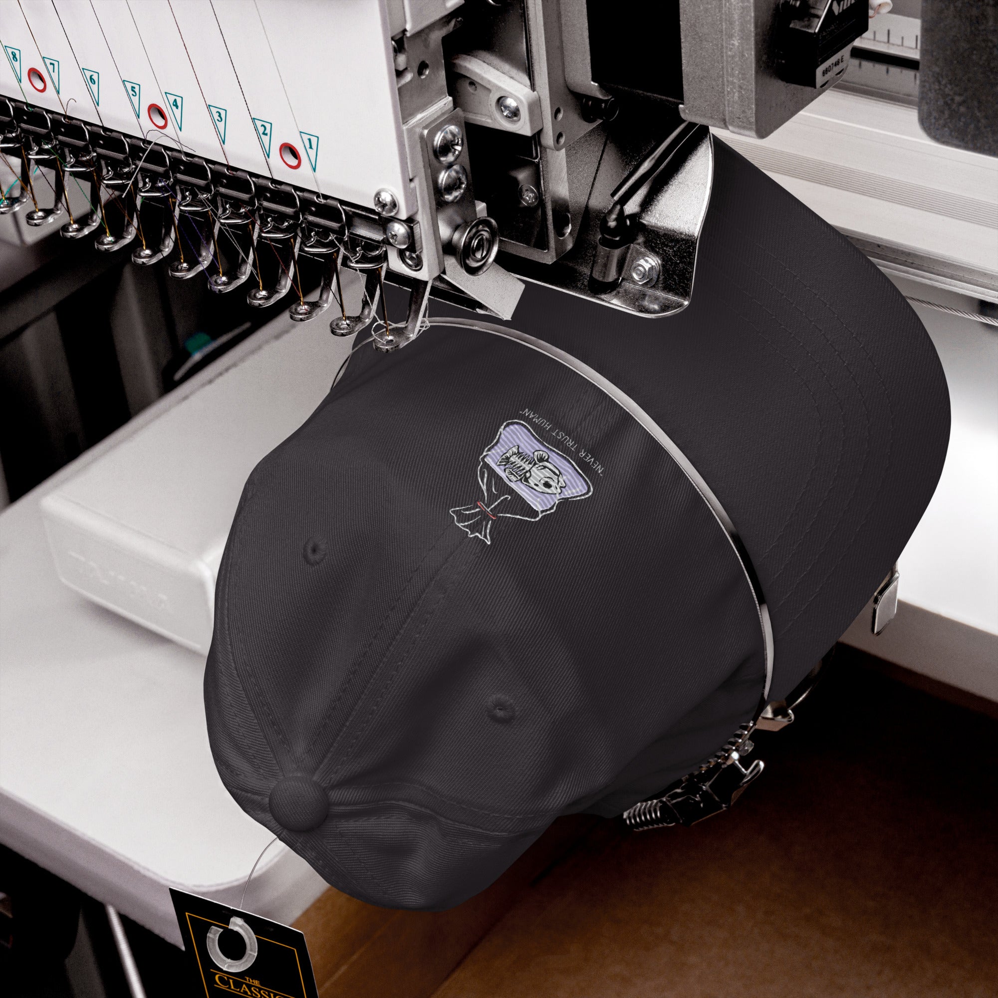 Embroidered Dad Hat – "Never Trust Human" Design, Unstructured Cotton Twill