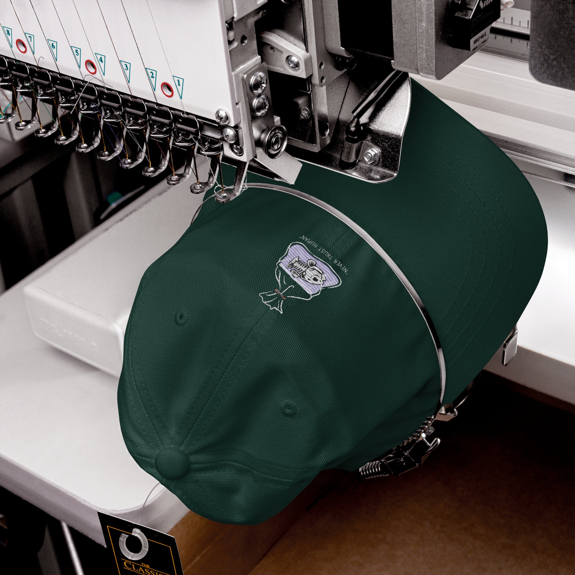 Embroidered Dad Hat – "Never Trust Human" Design, Unstructured Cotton Twill