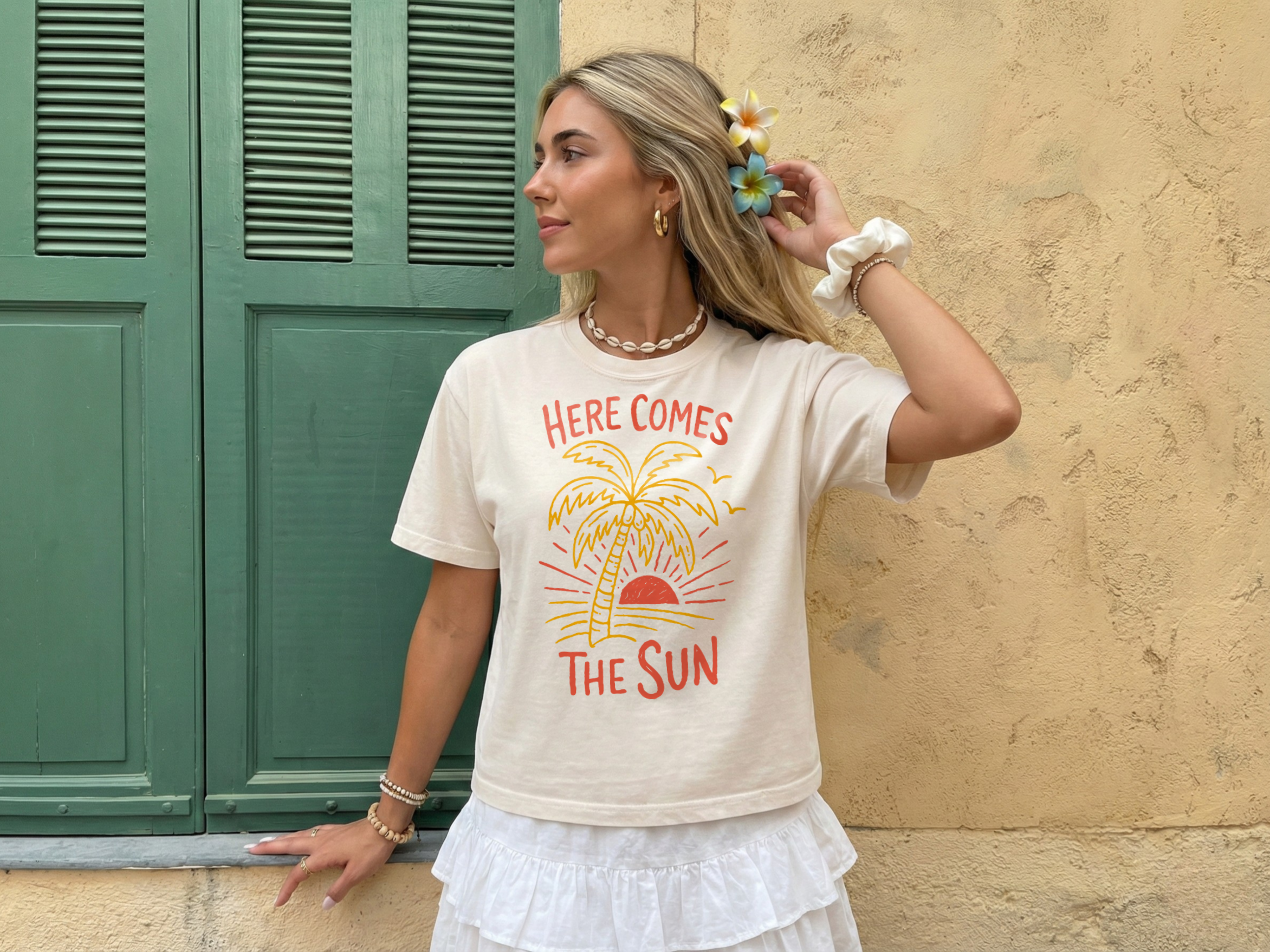 Here Comes The Sun Graphic Tee, Women's Boxy Cotton Summer Shirt