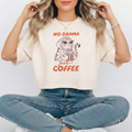 No Drama Just Coffee Funny Cat Boxy Tee, Cotton Boxy T-shirt