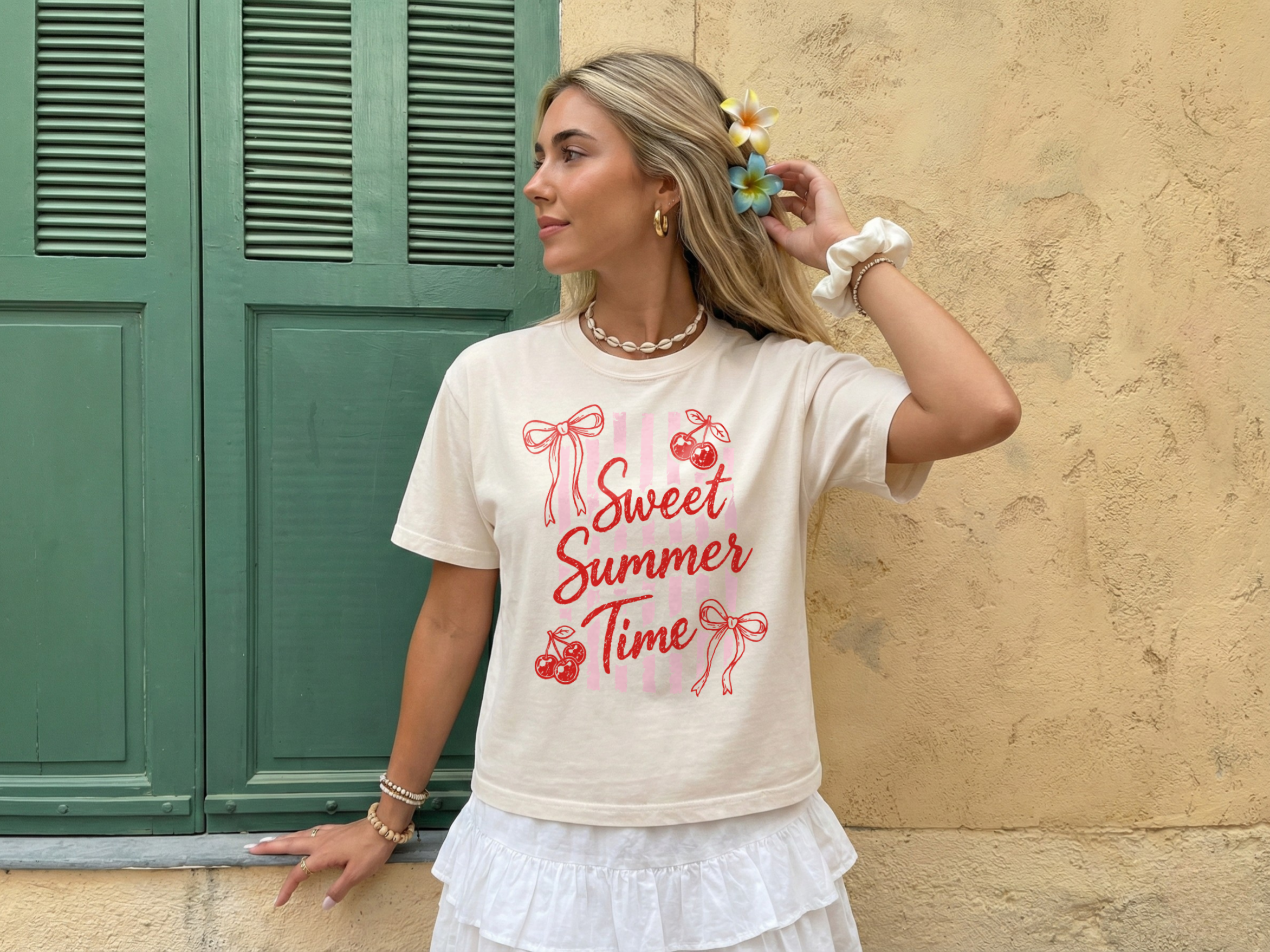 Sweet Summer Time Boxy Cotton Tee, Cherry Graphic Summer Vibes Shirt
