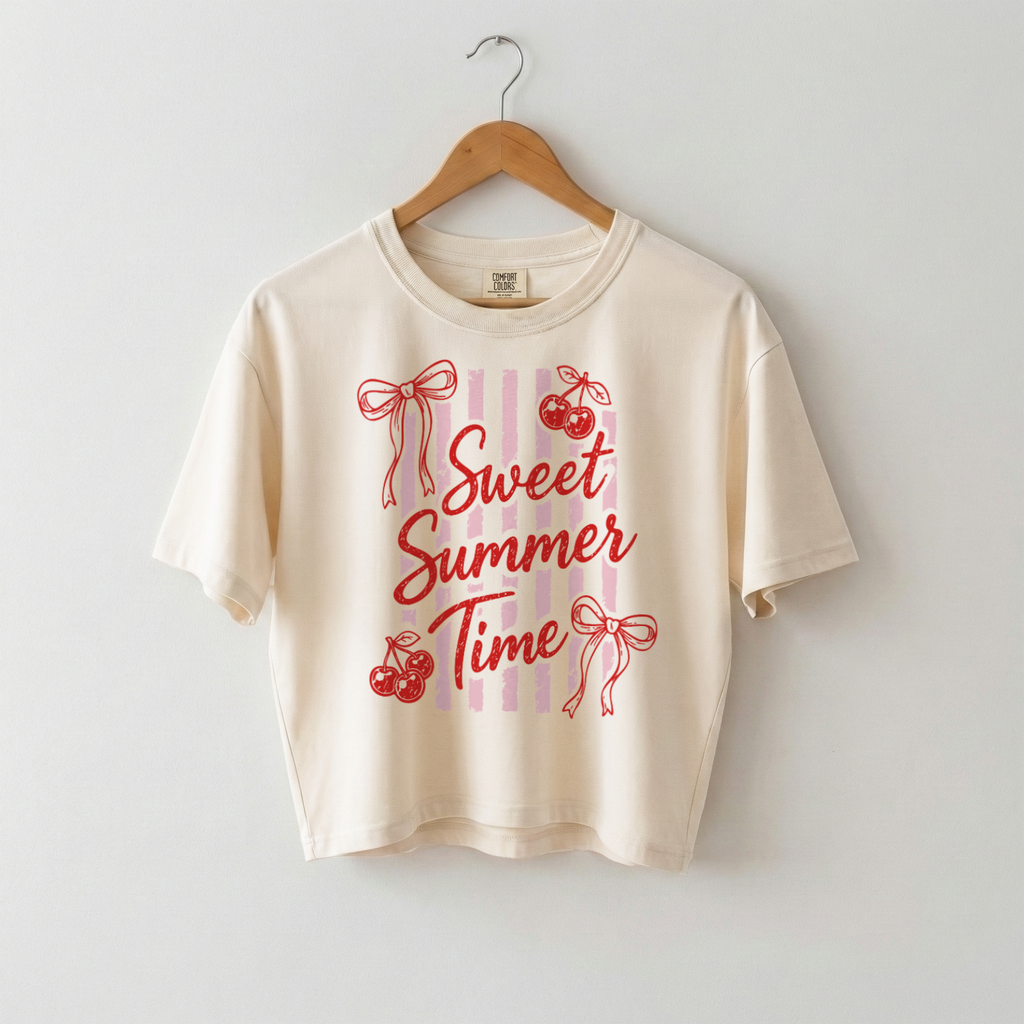 Sweet Summer Time Boxy Cotton Tee, Cherry Graphic Summer Vibes Shirt