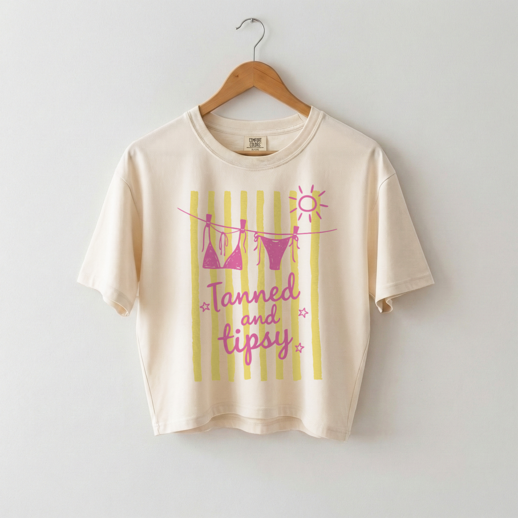 Boxy Mid-Length Tee – Summer Vibes Graphic Print Cotton T-shirt