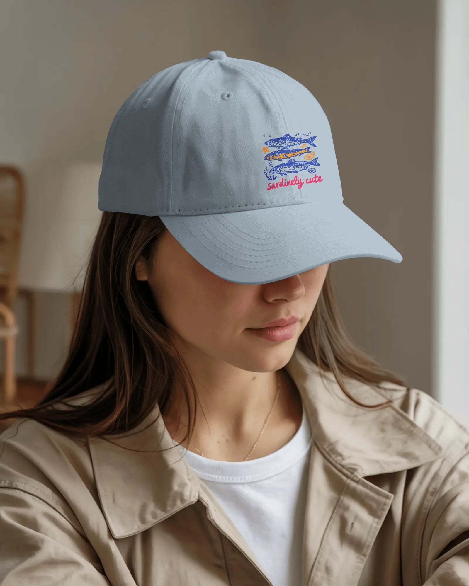 Sardines Graphic Cotton Twill Cap, Quirky Coastal Streetwear Accessory