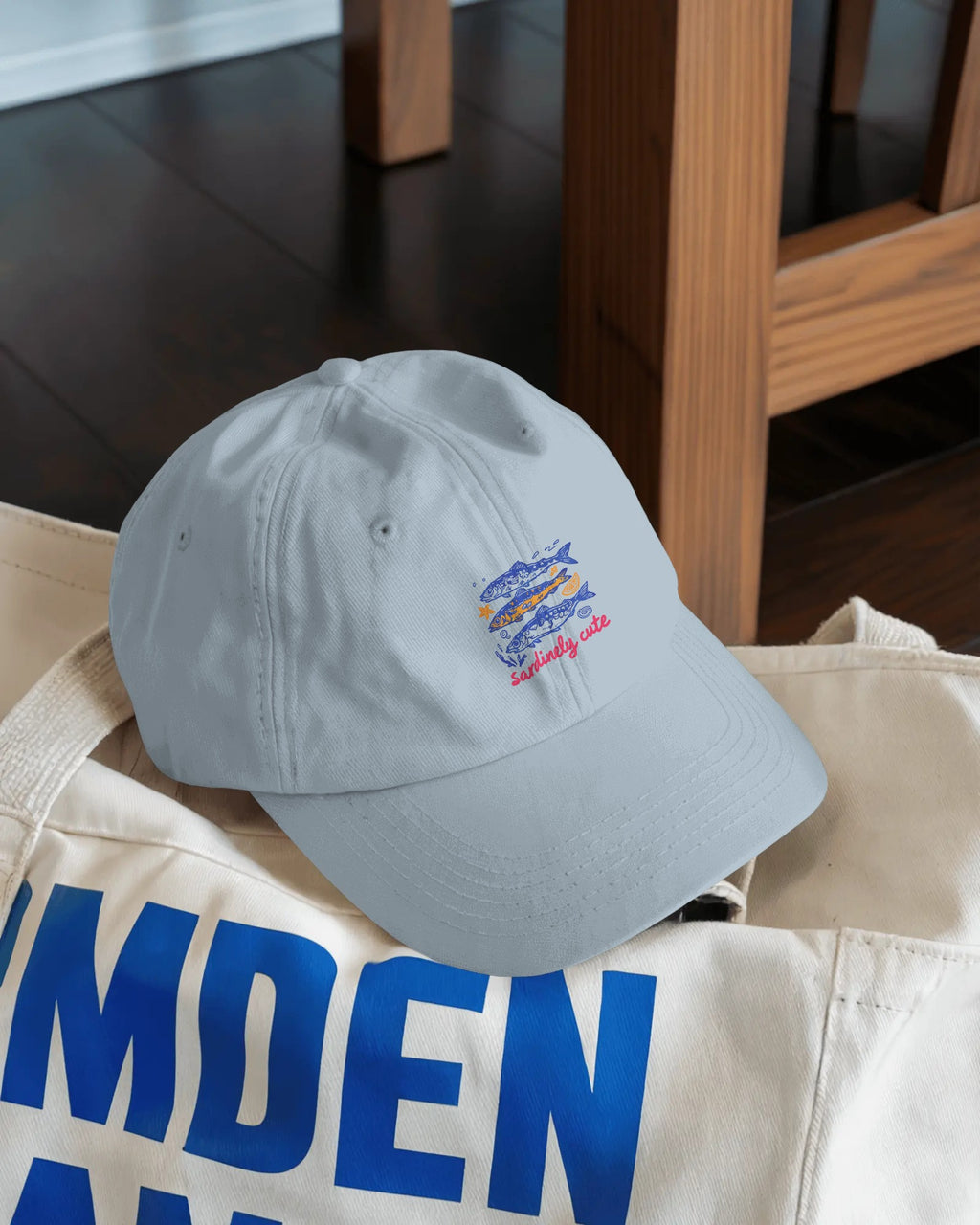 Sardines Graphic Cotton Twill Cap, Quirky Coastal Streetwear Accessory
