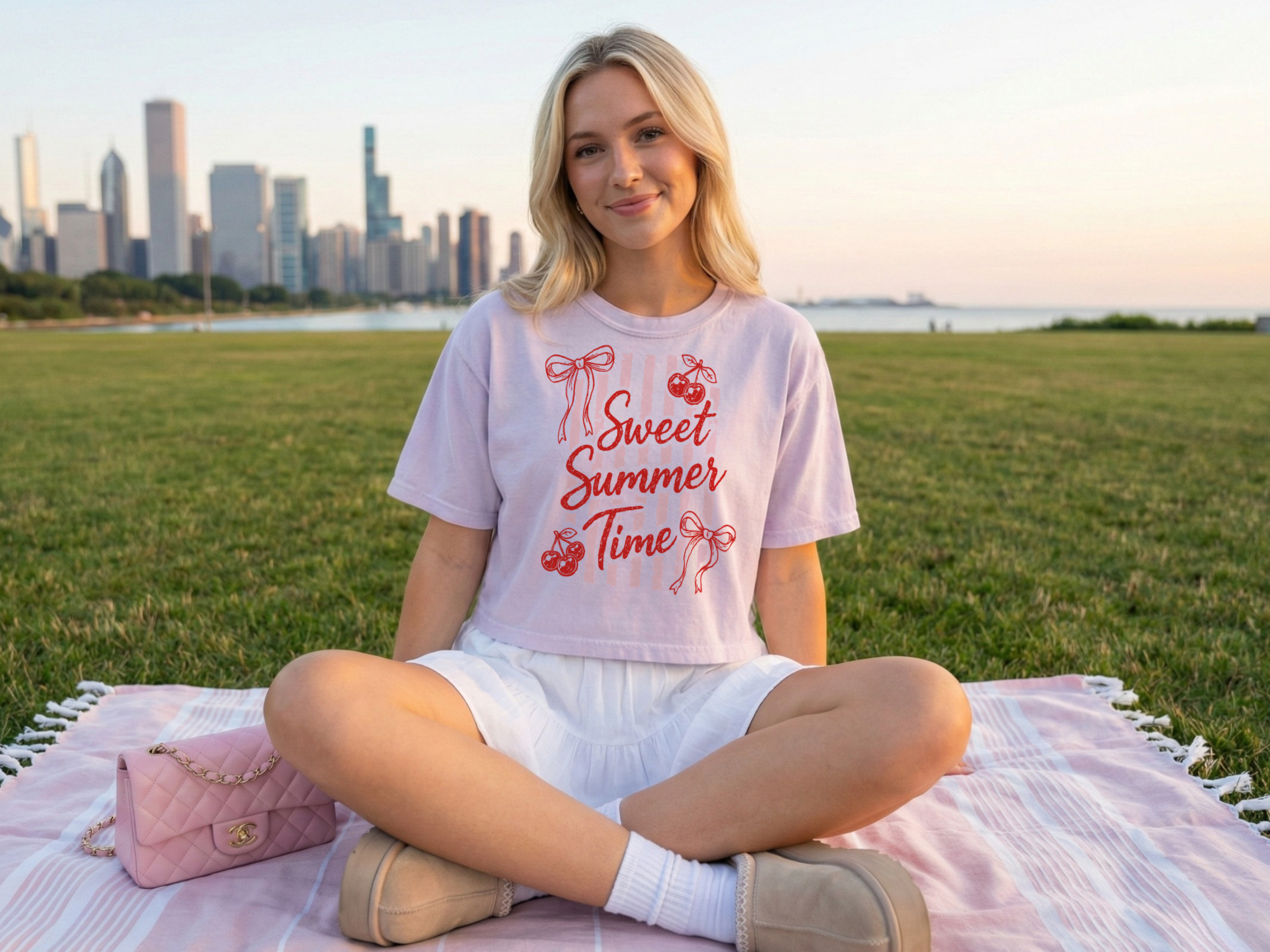 Sweet Summer Time Boxy Cotton Tee, Cherry Graphic Summer Vibes Shirt