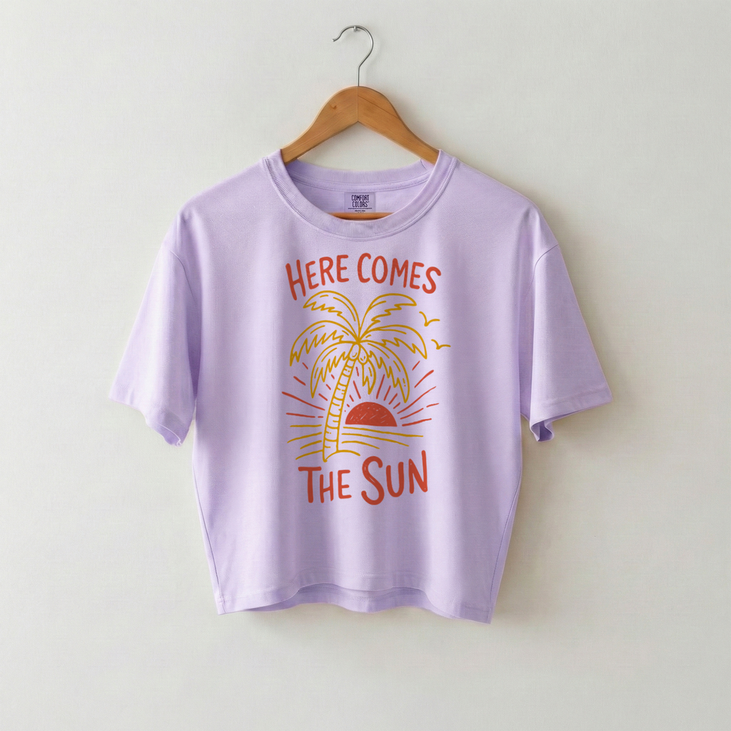 Here Comes The Sun Graphic Tee, Women's Boxy Cotton Summer Shirt