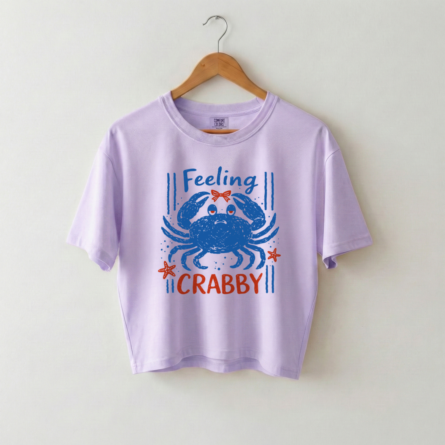 Feeling Crabby Summer T-Shirt, Boxy Mid-Length Tee, Coastal Breeze Vibes