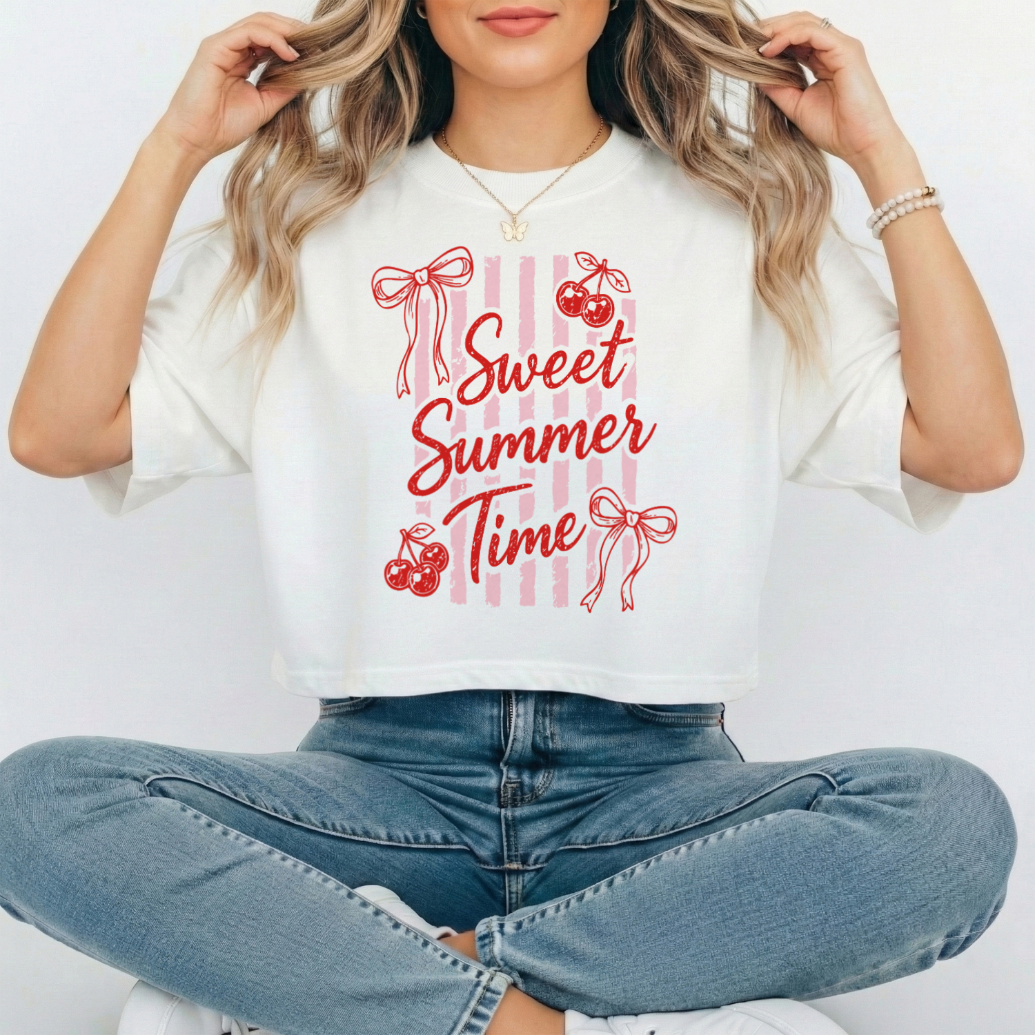 Sweet Summer Time Boxy Cotton Tee, Cherry Graphic Summer Vibes Shirt