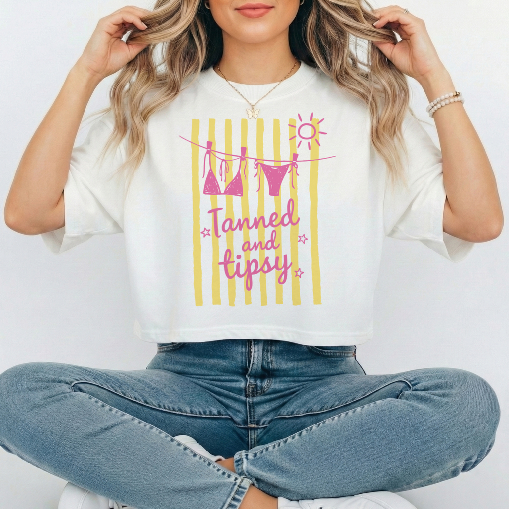 Boxy Mid-Length Tee – Summer Vibes Graphic Print Cotton T-shirt