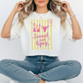 Boxy Mid-Length Tee – Summer Vibes Graphic Print Cotton T-shirt