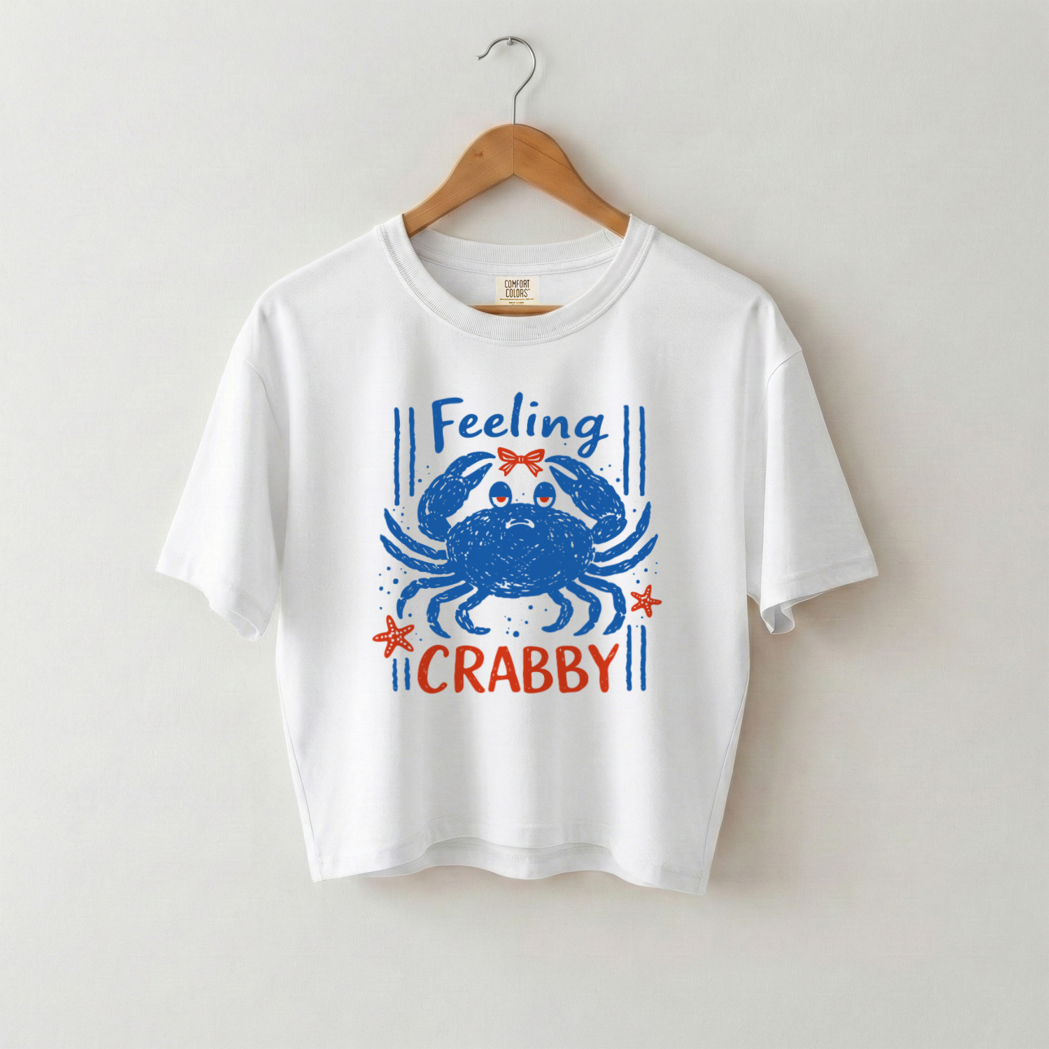 Feeling Crabby Summer T-Shirt, Boxy Mid-Length Tee, Coastal Breeze Vibes