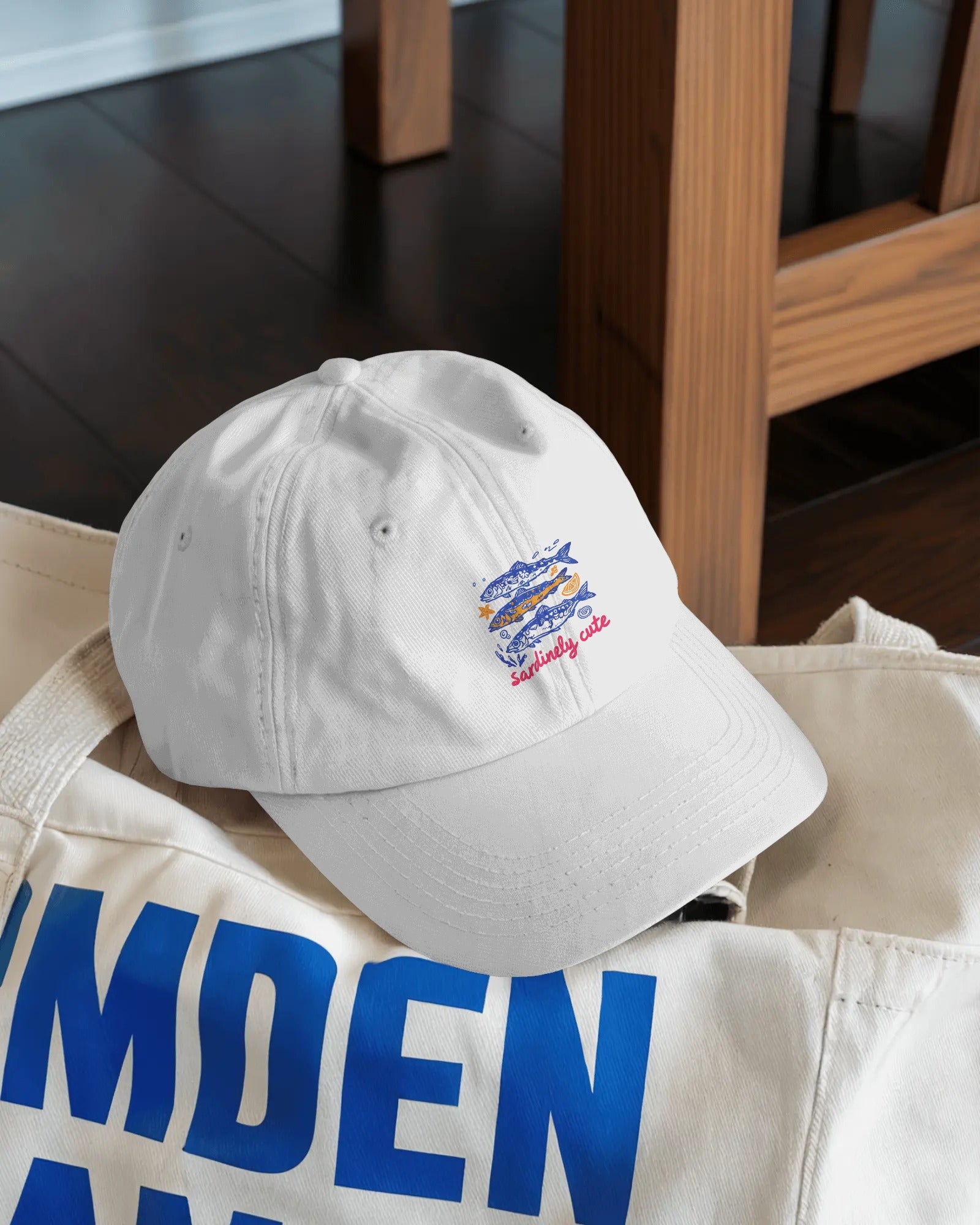 Sardines Graphic Cotton Twill Cap, Quirky Coastal Streetwear Accessory
