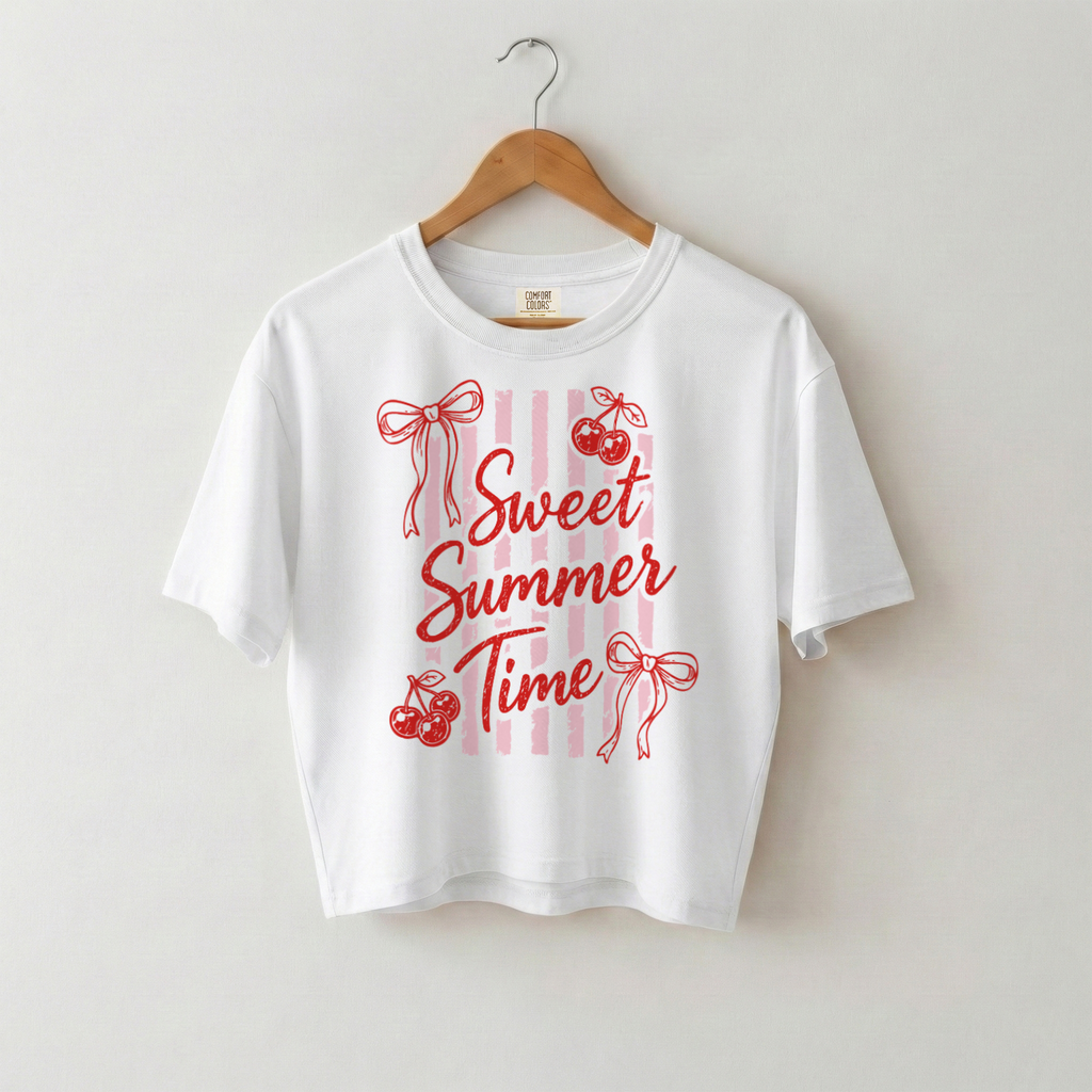 Sweet Summer Time Boxy Cotton Tee, Cherry Graphic Summer Vibes Shirt