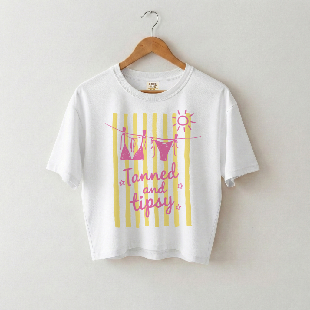 Boxy Mid-Length Tee – Summer Vibes Graphic Print Cotton T-shirt