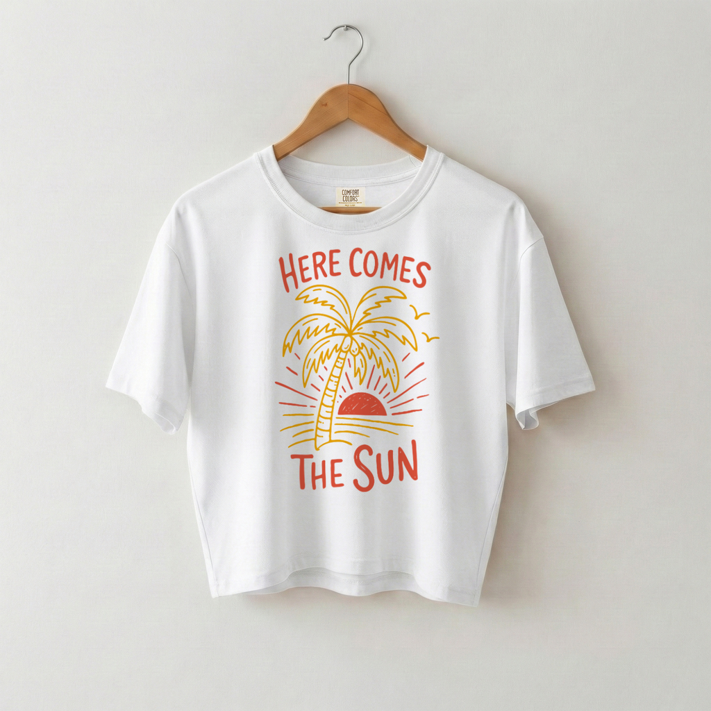 Here Comes The Sun Graphic Tee, Women's Boxy Cotton Summer Shirt